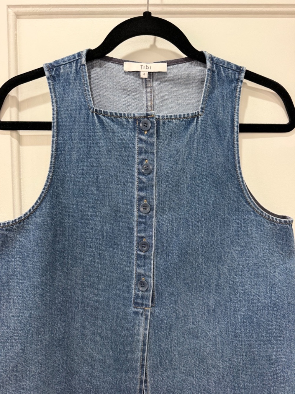 Tibi Spring Denim Slit Front Sleeveless Top Classic Blue Size 4 - Picture 4 of 8